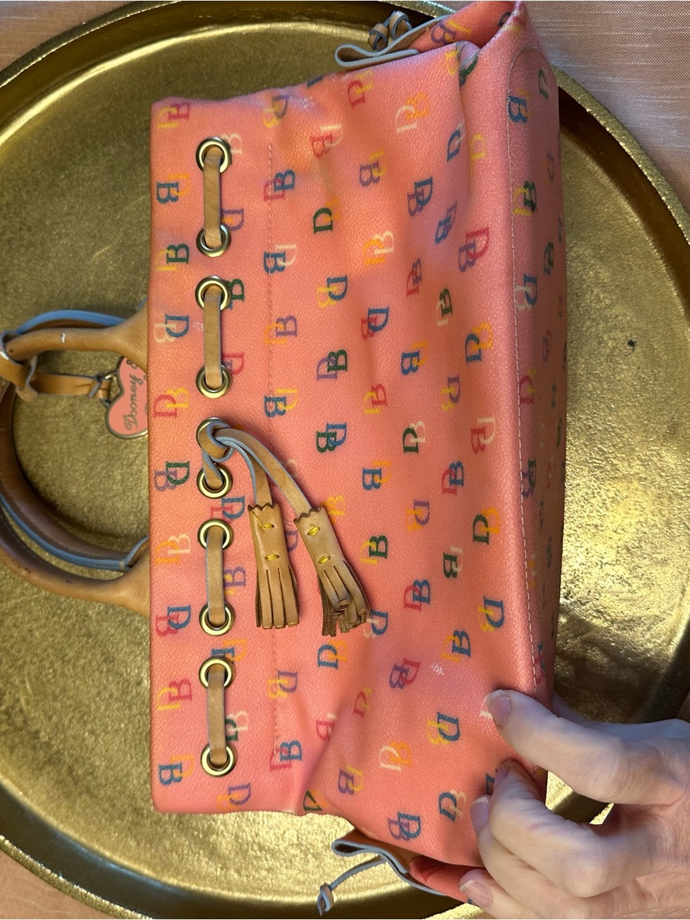 Dooney & Bourke Pink Signature Monogram Drawstring Satchel Y2K Vintage - Picture 5 of 12